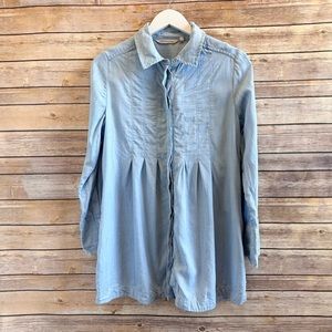 Soft Surroundings Revelle Pintuck Blue Chambray Tunic Button Down Top Size XS